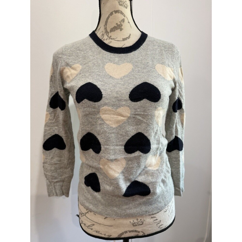 J. Crew Women's Wool Blend Heart Black Pink Grey Sweater Sz XS